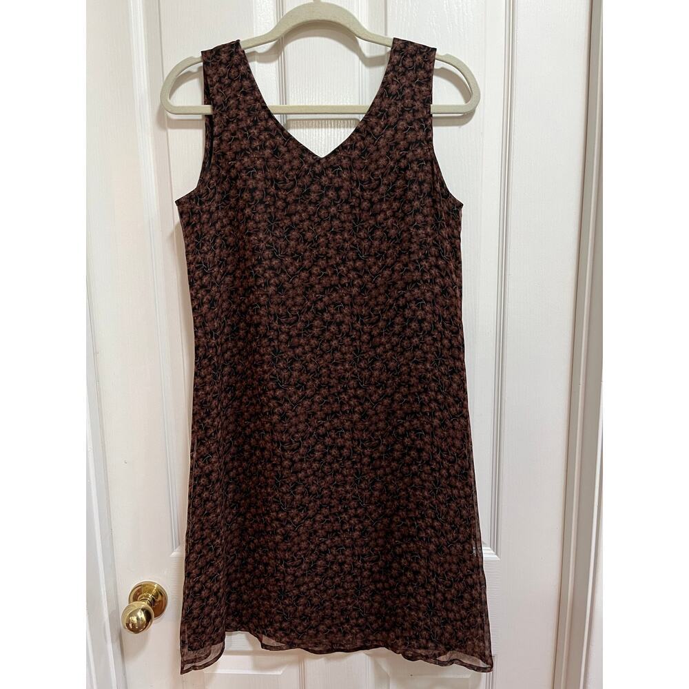 Robbie Bee 100% Silk Brown Floral Dress